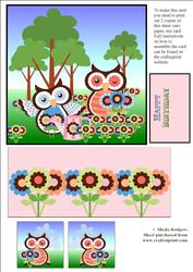 Exploding Card - Gardening Owls