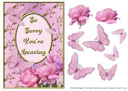 Pink Rose Corner with Butterflies - Sorry You're Leaving