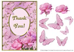 Pink Rose Corner with Butterflies - Thank You