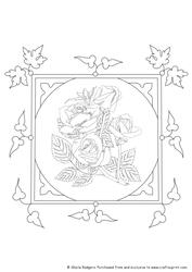 Digital Stamp - Roses in Square Frame with Leaves 2