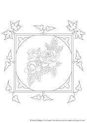 Digital Stamp - Roses in Square Frame with Leaves