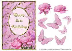 Pink Rose Corner with Butterflies - 21st Birthday
