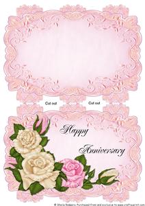 Pink Strip Card Mini Kit - Cream and Pink Roses Anniversary