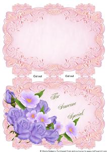 Pink Strip Card Mini Kit - Blue Roses and Anemones