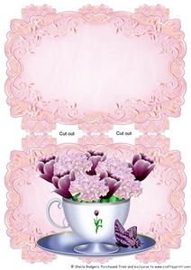 Pink Strip Card Mini Kit - Teacup with Tulips