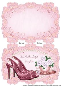 Pink Strip Card - Shoes and Roses - Daughter