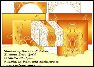Stationery Box & Notelets - Autumn Gold Deco