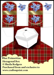 Hexagonal Box - Blue Poinsettias