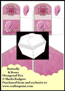 Hexagonal Box - Butterfly & Roses