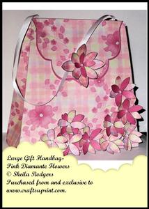 Large Gift Handbag - Pink Diamante Flowers