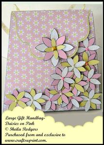 Large Gift Handbag - Daisies on Pink