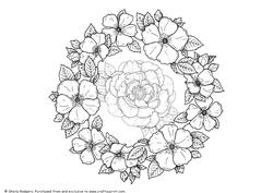 Digital Stamp - Peony Within a Wreath