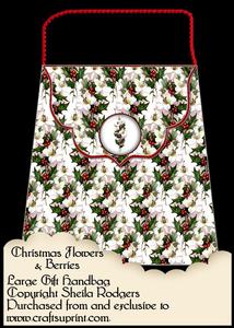 Large Gift Handbag - Christmas Flowers and Berries