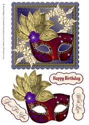 6 Inch Card - Venetian Mask - Gold Leaves