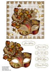 6 Inch Card - Venetian Mask - Autumn Leaves