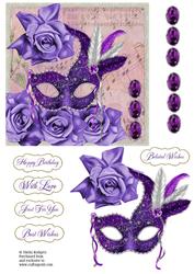 6 Inch Card - Venetian Mask - Lilac Roses