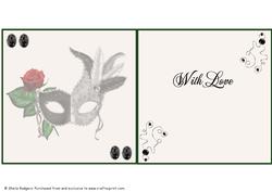 6 Inch Card - Venetian Mask - Red Rose and Silver - Insert