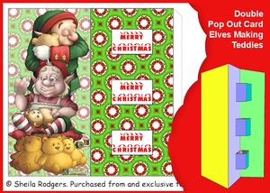 Double Pop Out Card - Elves Making Teddies