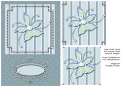 Blue Doodle Flower with Chrome Frame