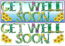 Large Dl Card Floral Text - Get Well Soon