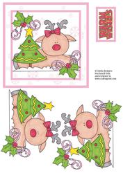 Square Christmas Card - Reindeer with Tree
