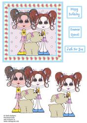 Square Card - Tween Girls and Dog 1
