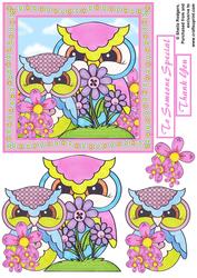 6x6 Flowery Owl Pair