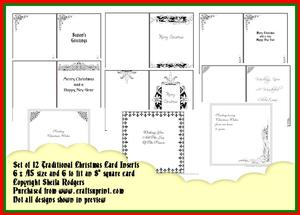 Set of 12 Traditional Christmas Card Inserts