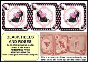 Accordion Zig Zag Card - Black Heels and Roses