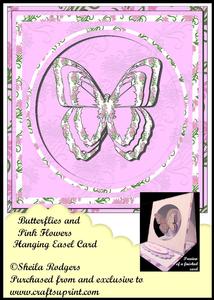 Hanging Easel Card - Butterflies and Pink Flowers