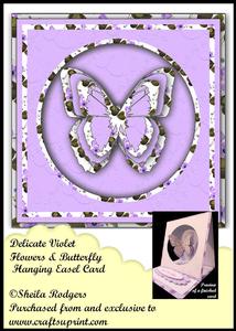 Hanging Easel Card - Delicate Violet Flowers and Butterfly