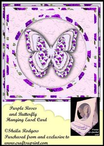 Hanging Easel Card - Purple Roses and Butterfly