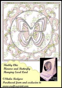 Hanging Easel Card - Shabby Chic Flowers and Butterfly
