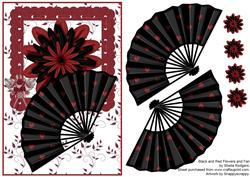 Black and Red Flowers and Fans