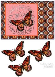 Orange Butterfly on Silver Scrolls