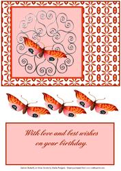 Salmon Butterfly on Silver Scrolls