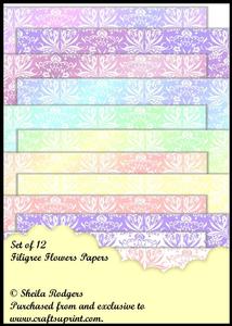 Set of 12 Filigree Flowers Papers