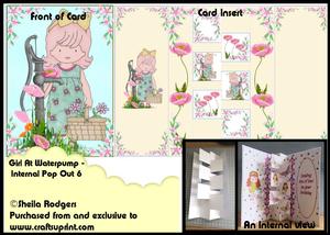 Internal Pop Out 6 Card - Girl at Waterpump