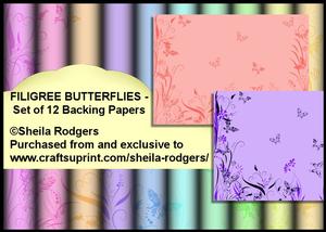 Filigree Butterflies - Set of 12 Backing Papers