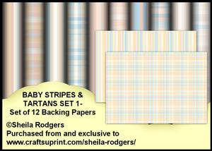 Baby Stripes & Tartans Set 1 - Set of 12 Backing Papers