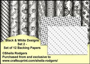 Black & White Designs Set 2 - Set of 12 Backing Papers