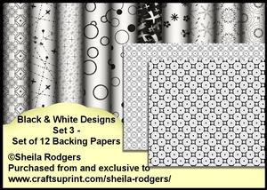 Black & White Designs Set 3 - Set of 12 Backing Papers