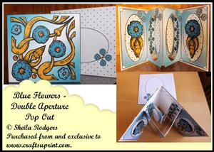 Blue Flowers - Double Aperture Pop Out Card