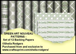 Green Art Nouveau Patterns - Set of 12 Backing Papers