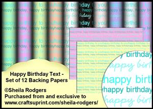 Happy Birthday Text - Set of 12 Backing Papers