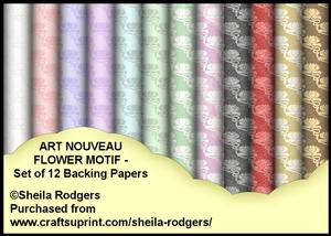 Art Nouveau Flower Motif - Set of 12 Backing Papers