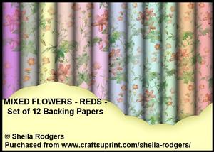 Mixed Flowers - Reds - Set of 12 Backing Papers