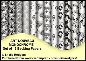 Art Nouveau Monochrome - Set of 12 Backing Papers