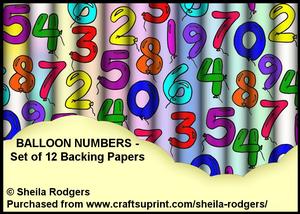 Balloon Numbers - Set of 12 Backing Papers