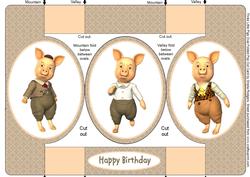 Three Little Pigs Oval Folded Pop Out Card